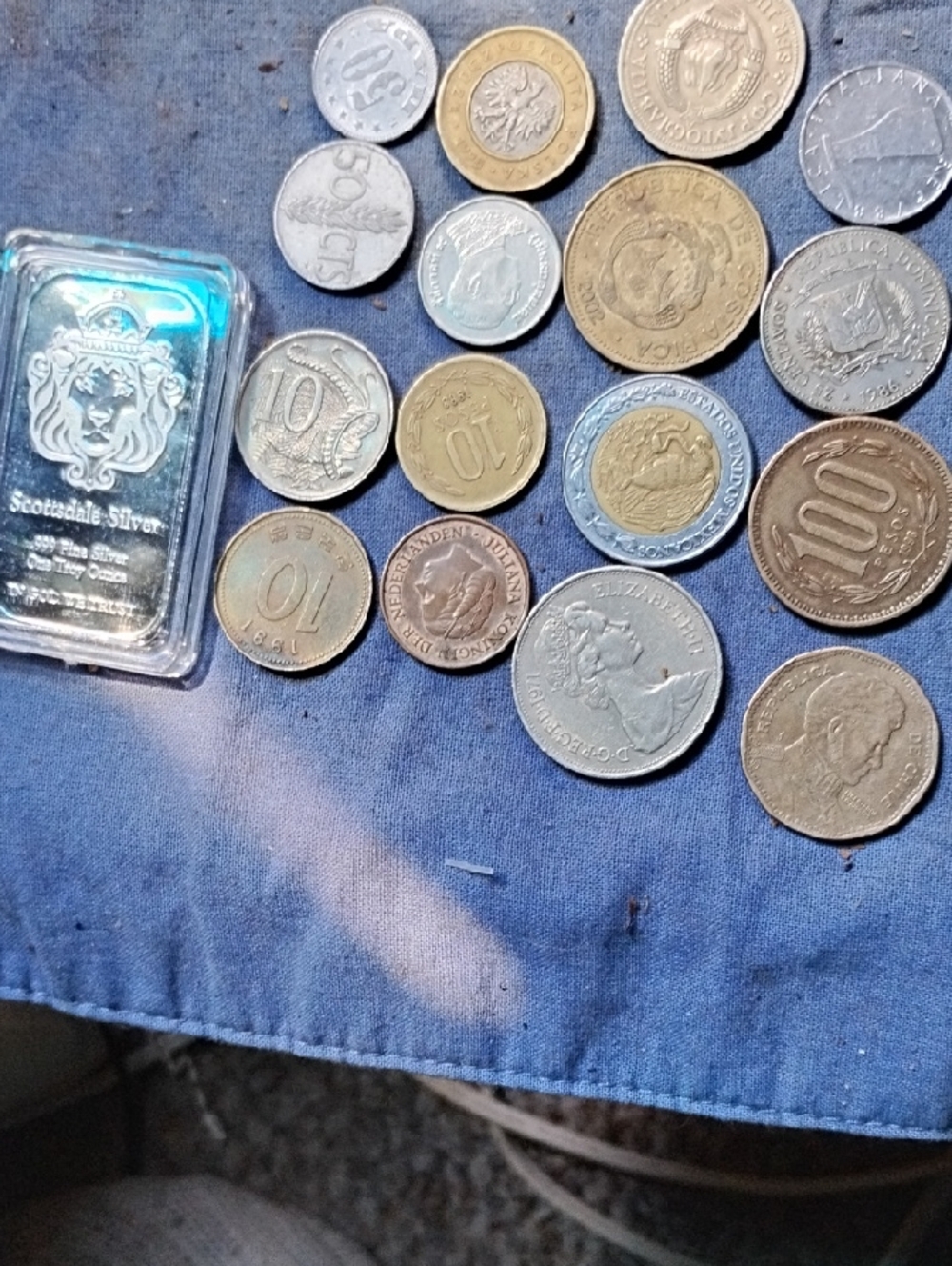 Scottsdale Silver .999 Fine Silver  Metal Bar with Assorted World Coins